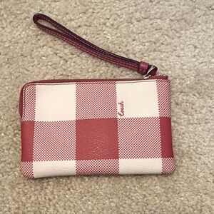 Coach Red and Cream Plaid Wristlet